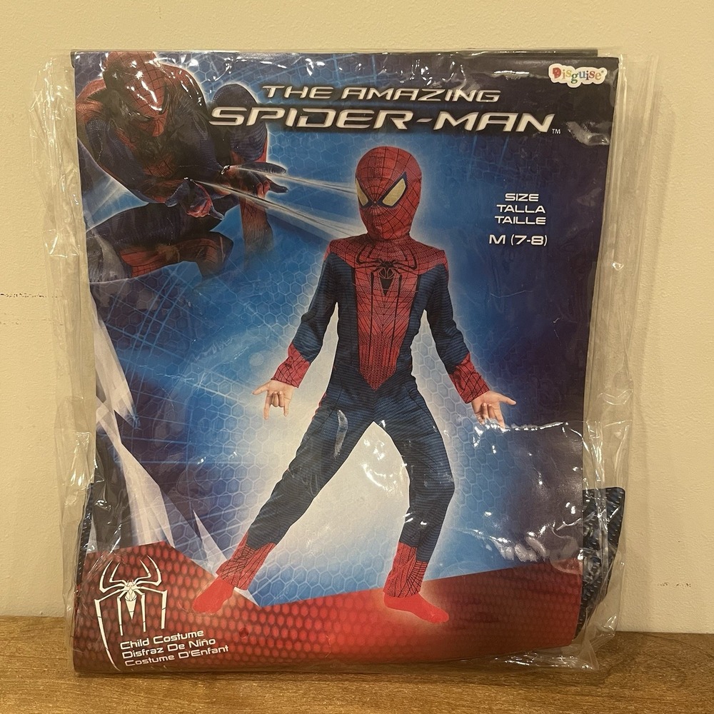 The Amazing Spider-Man Costume Boys M 7-8 Disguise Marvel 2012 Jumpsuit Mask